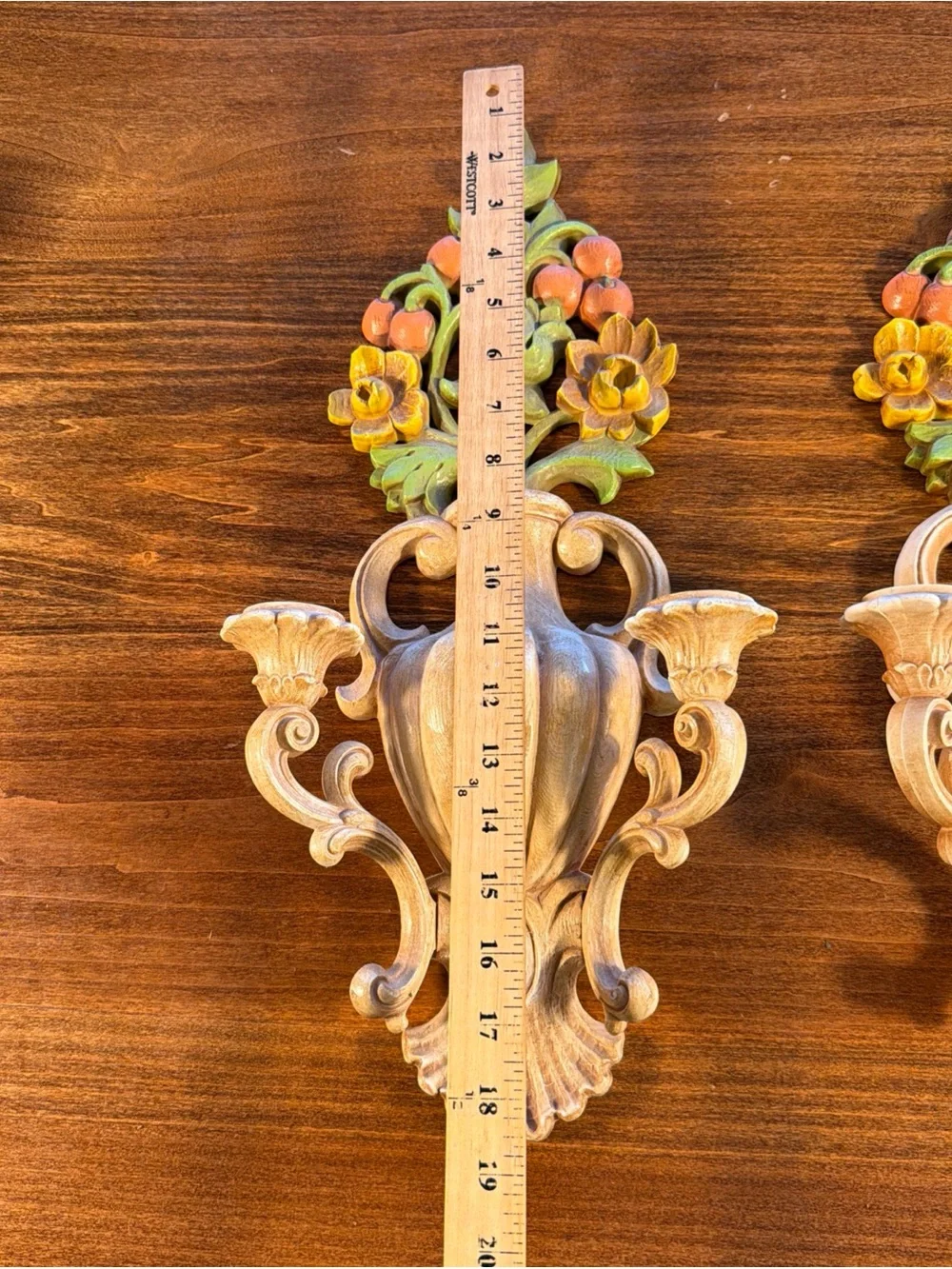 Homco Tan and Green Floral Wall Sconces Pair